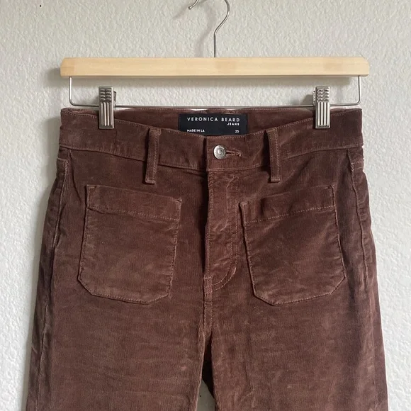 Veronica Beard Sheridan Bell Bottom Flare Corduroy Pants in Brown Size 25 - Picture 8 of 15